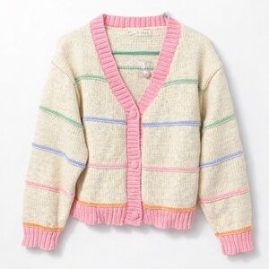 New VIMI Pastel Striped  Cardigan Sweater Pink Cream Cottagecore Coquette Sz-S